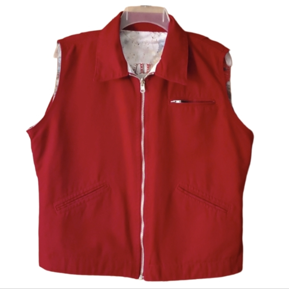 Ethyl Reversible Womans Wild West Red Denim Zip Vest Size L/XL